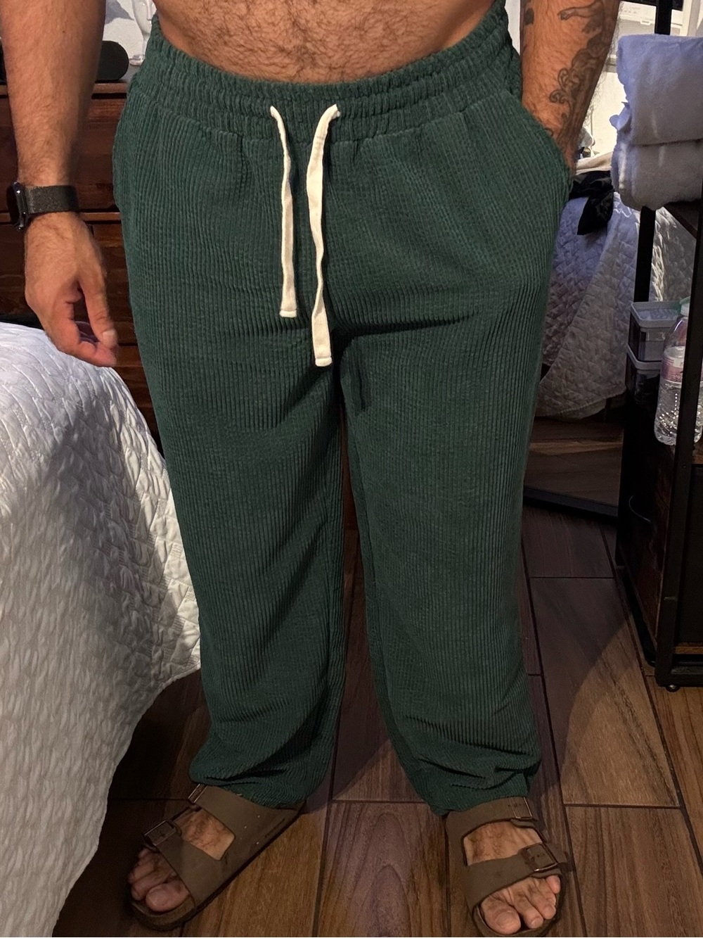 Men's Dark Green Ribbed Sweatpants Joggers